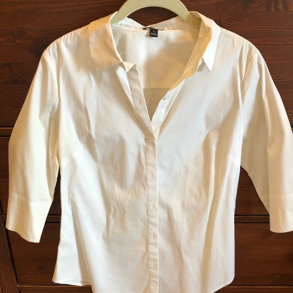 Ann Taylor white button up blouse 3/4 sleeve 4